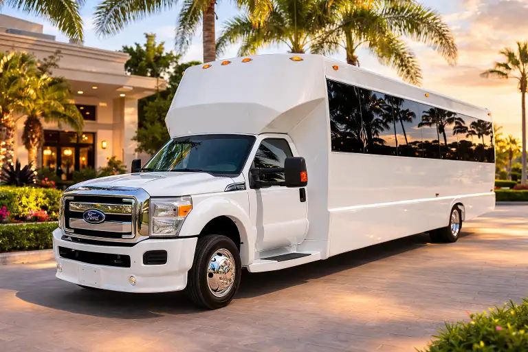 Luxury party bus interior with LED lights