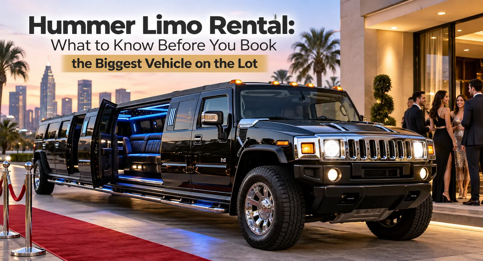 Hummer limo rental in Orange County: a stretched Hummer limousine for prom, quinceañera, and large-group events